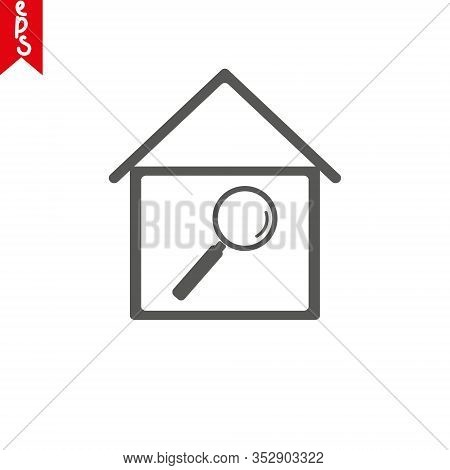 House And Magnifying Glass Icon Thin Line For Web And Mobile, Modern Minimalistic Flat Design. Vecto