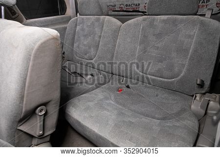 Novosibirsk, Russia - January 31, 2020:  Nissan Presage, Rear Seat For Passengers In Gray Textile, O