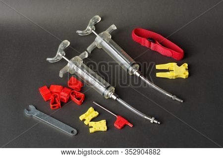 Bicycle Brake Bleeder Kit. Top View. Objects.