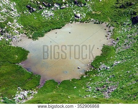 Small Glacier Lakes Below Ratikon Border Alpine Mountain Massif Or Rätikon Grenzmassiv (oder Raetiko