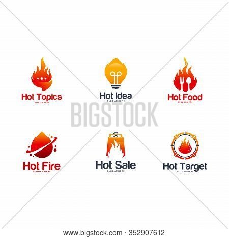 Set Of Fire Flame Logo Designs Concept, Hot Technology, Equestrian Fire, Fire Ball, Hot Chili, Hot F
