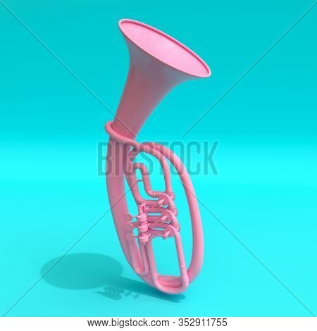 Tenorhorn Tenor Horn Baritone in Duotone Style on a blue background. 3d Rendering.