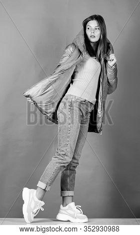 Look Fashionable. Street Style. Girl Wear Fashion Clothes. Winter Outfit Concept. Modern Style. Aest