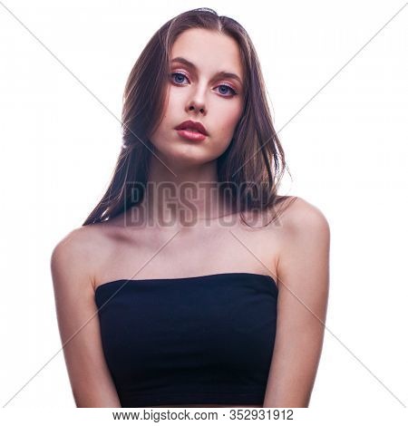 Make up beauty. Portrait of a young beautiful girl isolated on white background