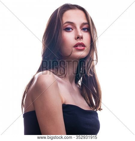 Make up beauty. Portrait of a young beautiful girl isolated on white background