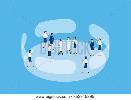 Working Place. Concept Business Discussion Vector Illustration, Support, Social Gathering. Social Is