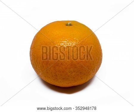 Single Fresh Orange Isolated On White Background.