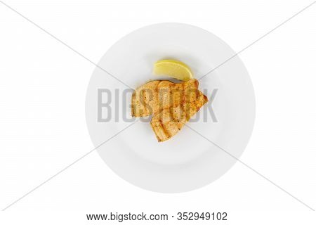 Fish, Trout, Keta, Pink Salmon, A Pieces Baked, Fried Over An Open Fire, With Slice Of Lemon. Appeti