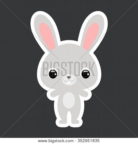 Children's Sticker Of Cute Little Hare. Forest Animal. Flat Vector Stock Illustration