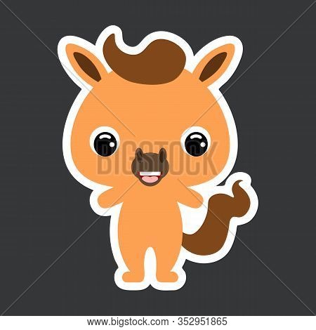 Children's Sticker Of Cute Little Horse. Domestic Animal. Flat Vector Stock Illustration