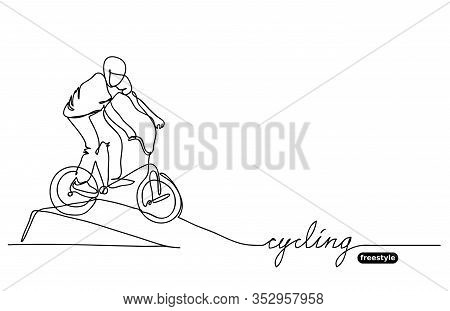 Freestyle Bmx Cycling Vector Sketch, Doodle. Vector Minimalistic Banner, Background. Sport Competiti
