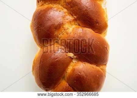 Easter Greek Tsoureki Braid, Sweet Bread Brioche Isolated On White