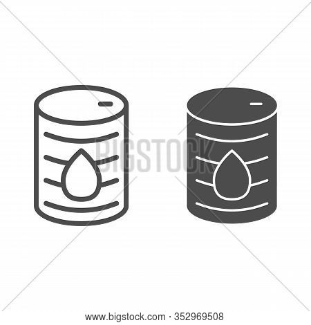 Oil Barrel Line And Solid Icon. Chemical Metal Can With Drop, Drum Container. Fuel Industry Vector D