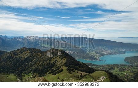 Beautiful view of the French Alps and the lake in Annecy in France