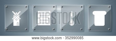 Set Bread Toast, Kitchen Whisk , Oven And Windmill . Square Glass Panels. Vector