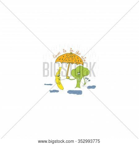 Beautiful Cartoon Greeting Card With Banana For Lifestyle Design. Cartoon Design. Love Card.