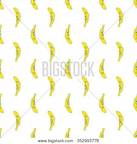 Yellow Banana In Beautiful Style. Funny Seamless Illustration. Abstract Colorful Pattern On White Ba