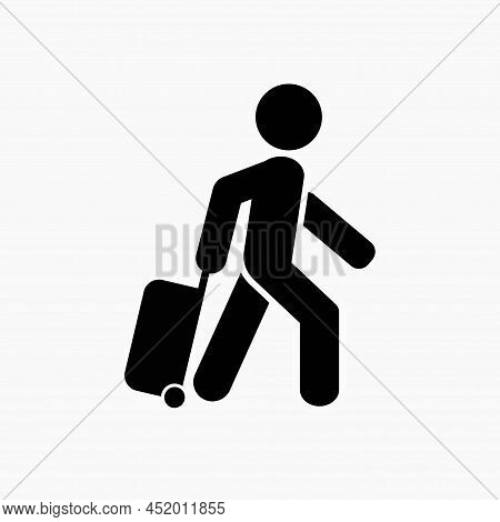 Passenger Pulling Rolling Bag Icon. Tourist Vector Icon. Vector Icon Illustration Isolated On White 