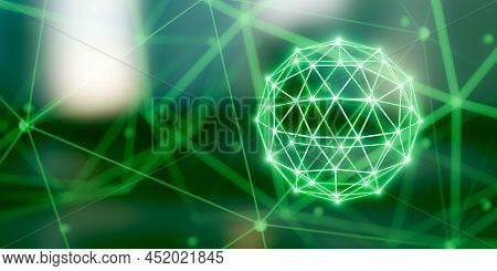 Green Glowing Wireframe Ball Mesh With Connections 3d Render