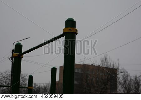 City Playground For Sports. Metal Structures For Pull-ups. Horizontal Bars, Bars, Ladders Made Of Gr