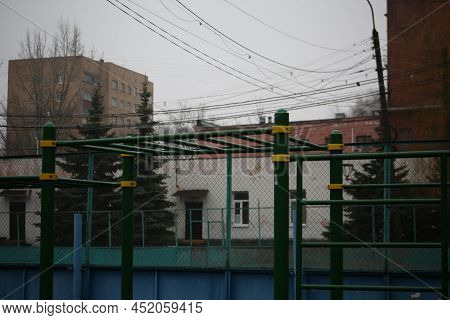 City Playground For Sports. Metal Structures For Pull-ups. Horizontal Bars, Bars, Ladders Made Of Gr