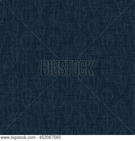Dark Indigo Blue Leaf Dye Stitch Block Print Pattern. Japanese Masculine Boro Effect Seamless Textil