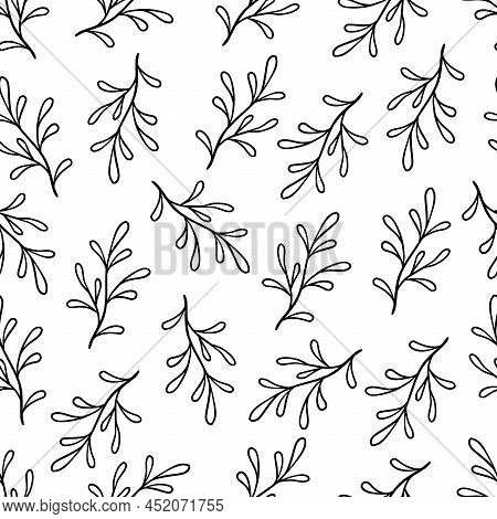 Hand Drawn Leaf Seamless Pattern. Doodle Simple Froral Style. Leaf Background Vector Illustration