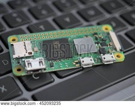 Galati, Romania - March 31, 2022: Close-up Of A New Raspberry Pi Zero 2 W With The New Rp3A0, On A L