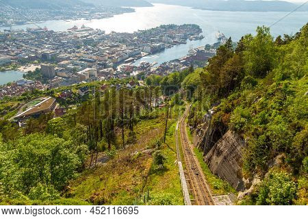 Bergen, Norway - 28 May 2018: The Floibanen Is A Funicular Railway In The Norwegian City Of Bergen I