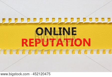Online Reputation Symbol. Yellow And White Paper With Concept Words Online Reputation On Beautiful W