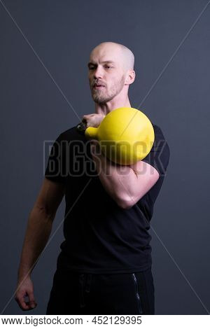 Guy With A Yellow Kettlebell Gym Anonymous Workout Strength, From Sporty Effort From Men And Rubber 