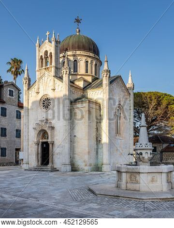 Beautiful Church In Old Town Of Herzeg Novi, Montenegro