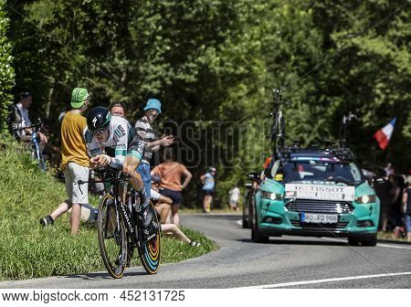 Bosdarros, France - July 19, 2019: The Austrian Cyclist Gregor Muhlberger Of Team Bora-hansgrohe Rid