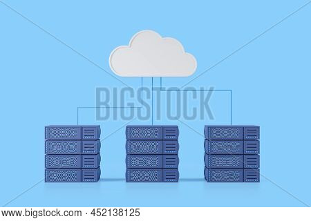 Server Rack And Storage Of Information In Cyberspace. Big Data Flow Processing And Web Cloud Hosting