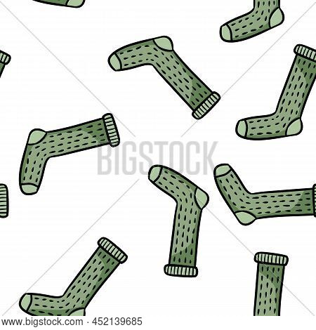 Cute Cartoon Knitted Socks Doodles Seamless Border Pattern. Vector Repeatable Background Texture Til