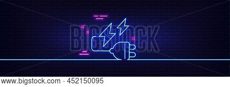 Neon Light Glow Effect. Electricity Plug Line Icon. Energy Type For Battery Sign. Lightning Bolt Sym