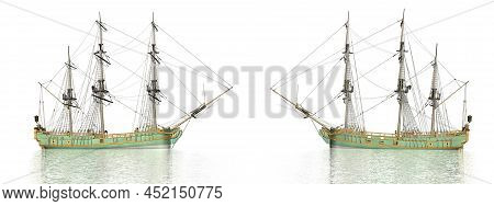 Two Aurore Ships On The Water - 3d Render