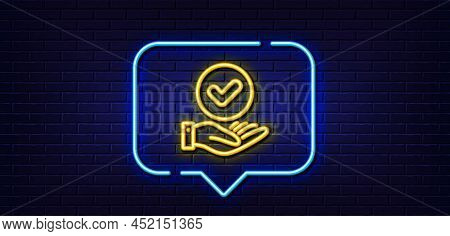 Neon Light Speech Bubble. Approved Checkbox Line Icon. Accepted Sign. Confirmed Symbol. Neon Light B