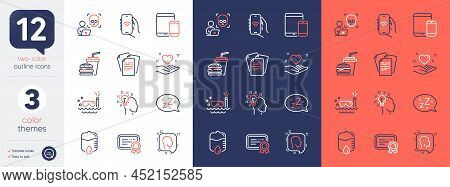 Set Of Hamburger, Cyber Attack And Internet App Line Icons. Include Head, Documents, Idea Icons. Scu