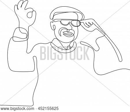 One Continuous Line Is The Concept. Vector Illustration. Continuous Line Drawing Of Happy Senior Man
