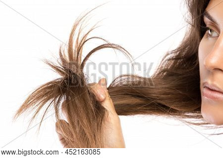 Health Codition Of Female Hair On White Background