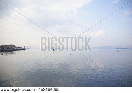 Mindfulness Empty Background With Sea And Blank Sky