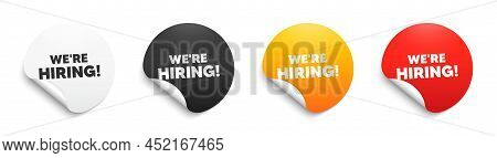 We Are Hiring Text. Round Sticker Badge With Offer. Recruitment Agency Sign. Hire Employees Symbol. 