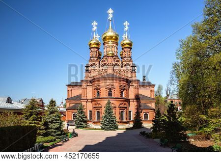 Beautiful Old Red Brick Church. Chernigovsky Skete In Sergiev Posad, Russia