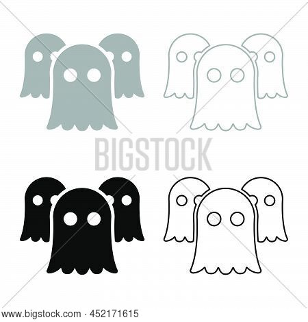 Spirits Ghosts Set Icon Grey Black Color Vector Illustration Image Simple Solid Fill Outline Contour