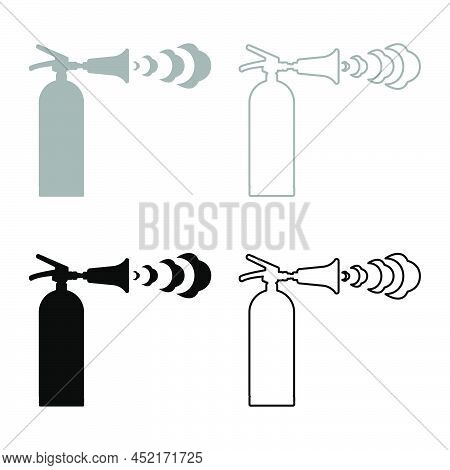 Fire Extinguisher In Action With Foam Bubbles Jet For Extinguishing Puts Out Fire Fighting Set Icon 