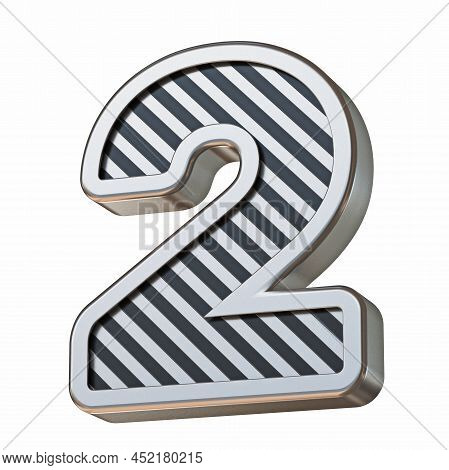 Stainless Steel And Black Stripes Font Number 2 Two 3d Rendering Illustration Isolated On White Back
