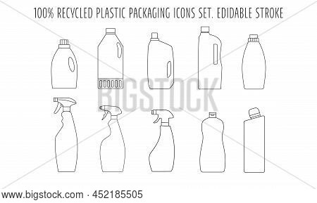Recycle Cleaning Bottle And Garbage Recycling Icon Concept Of Waste Sorting. Editable Stroke. Vector