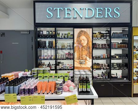 Latvia, Riga, March, 2022 - Shelves With Popular Cosmetics Stenders Produced In Latvia In The Shoppi