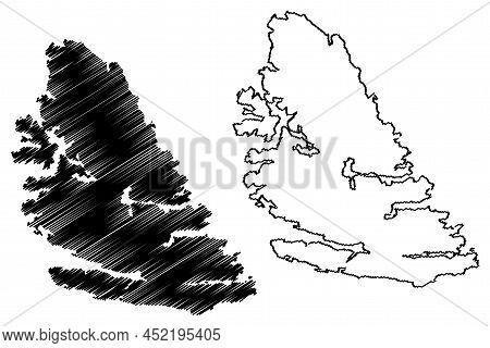 Otava Island (republic Of Finland, Archipelago Sea) Map Vector Illustration, Scribble Sketch Otava M